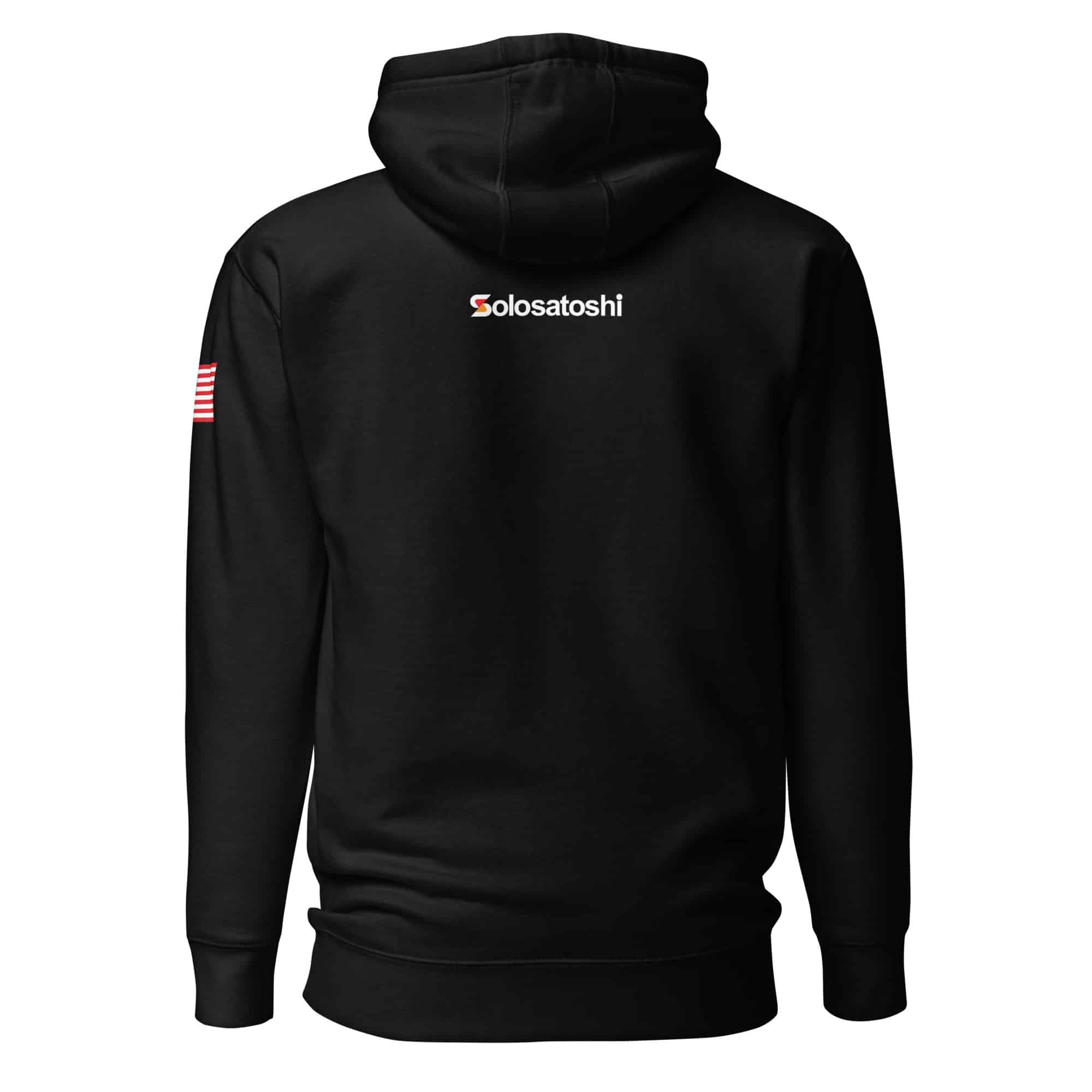 Solo Satoshi Block Hoodie (American Flag Sleeve) Black Pullover - Image 2