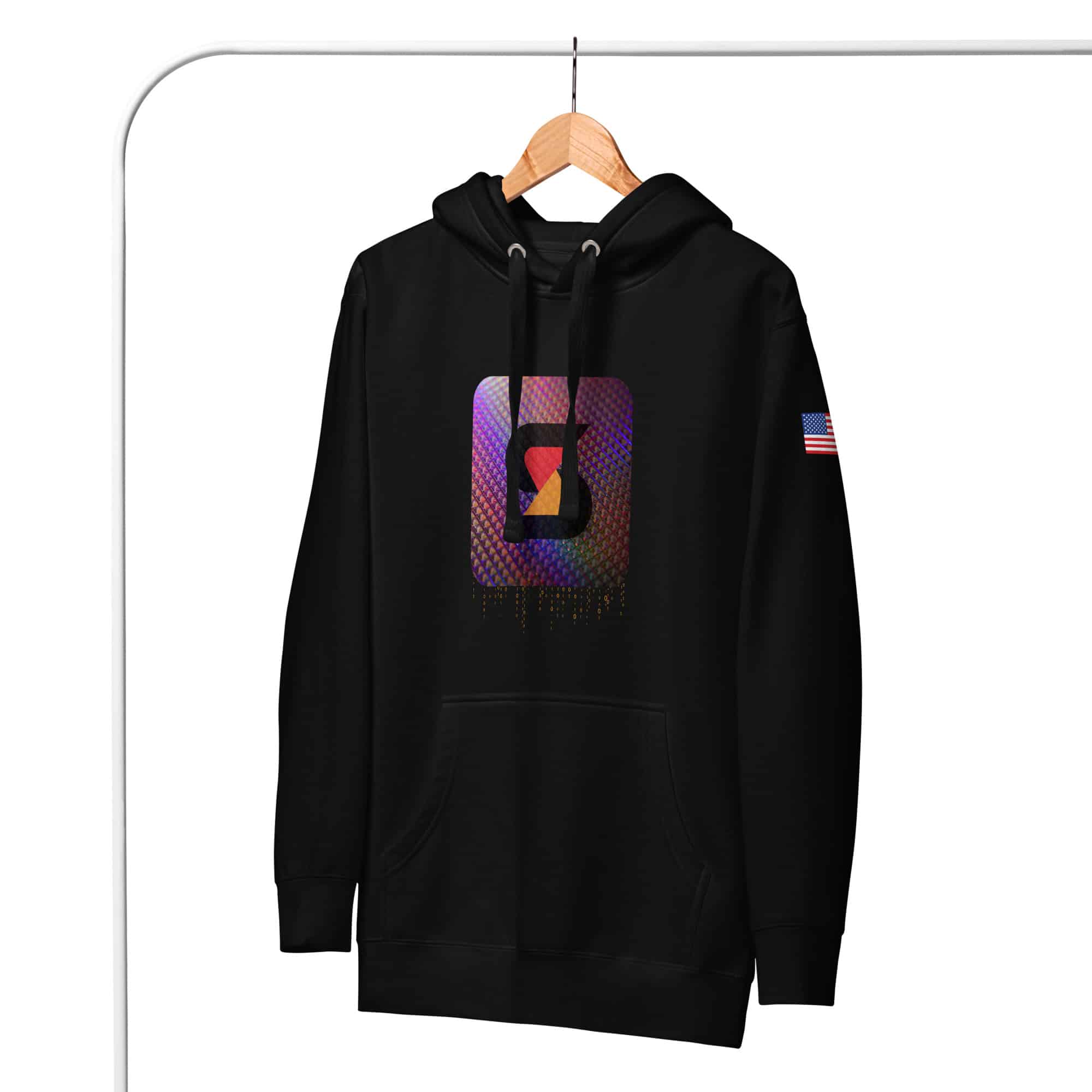 Solo Satoshi Block Hoodie (American Flag Sleeve) Black Pullover - Image 5