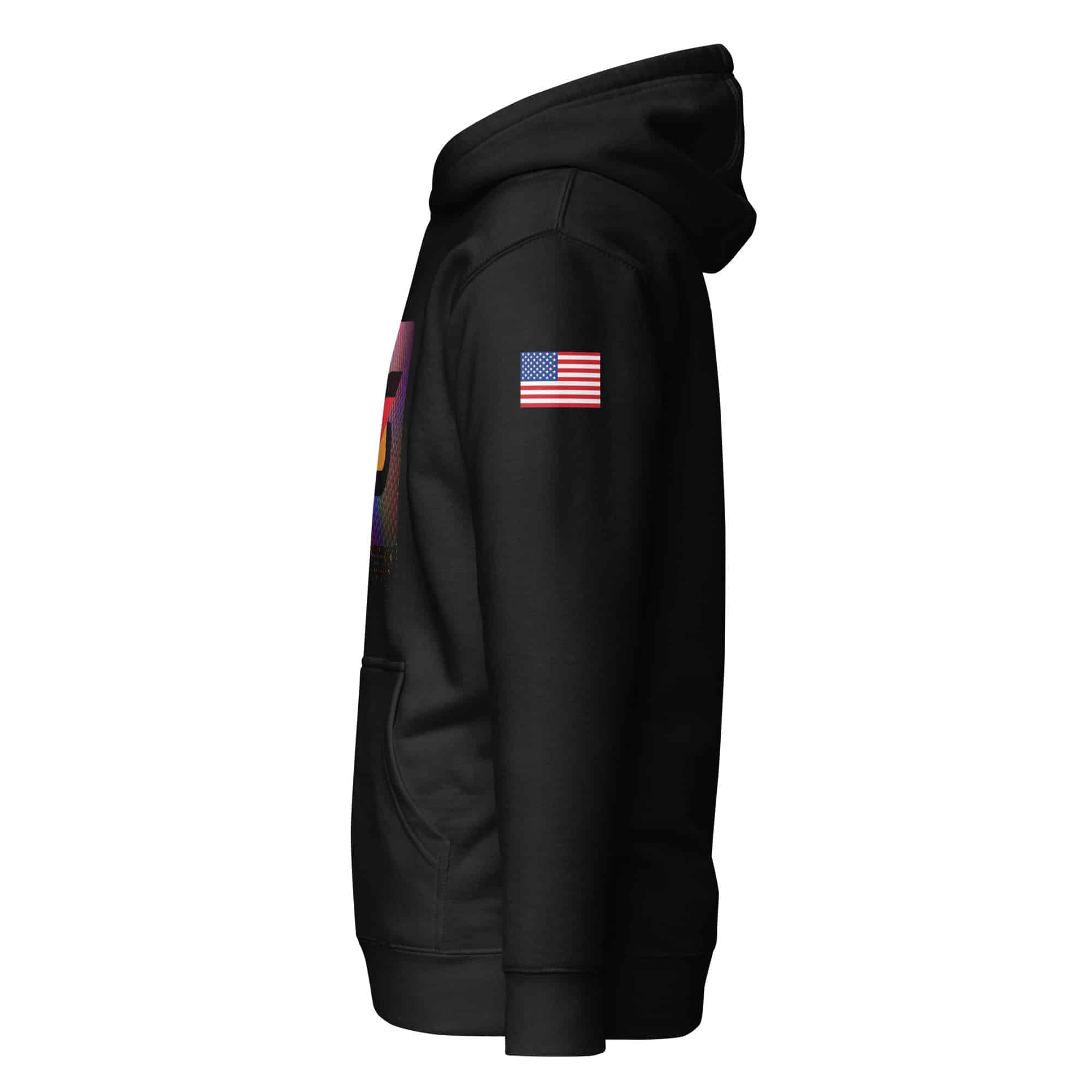 Solo Satoshi Block Hoodie (American Flag Sleeve) Black Pullover - Image 3