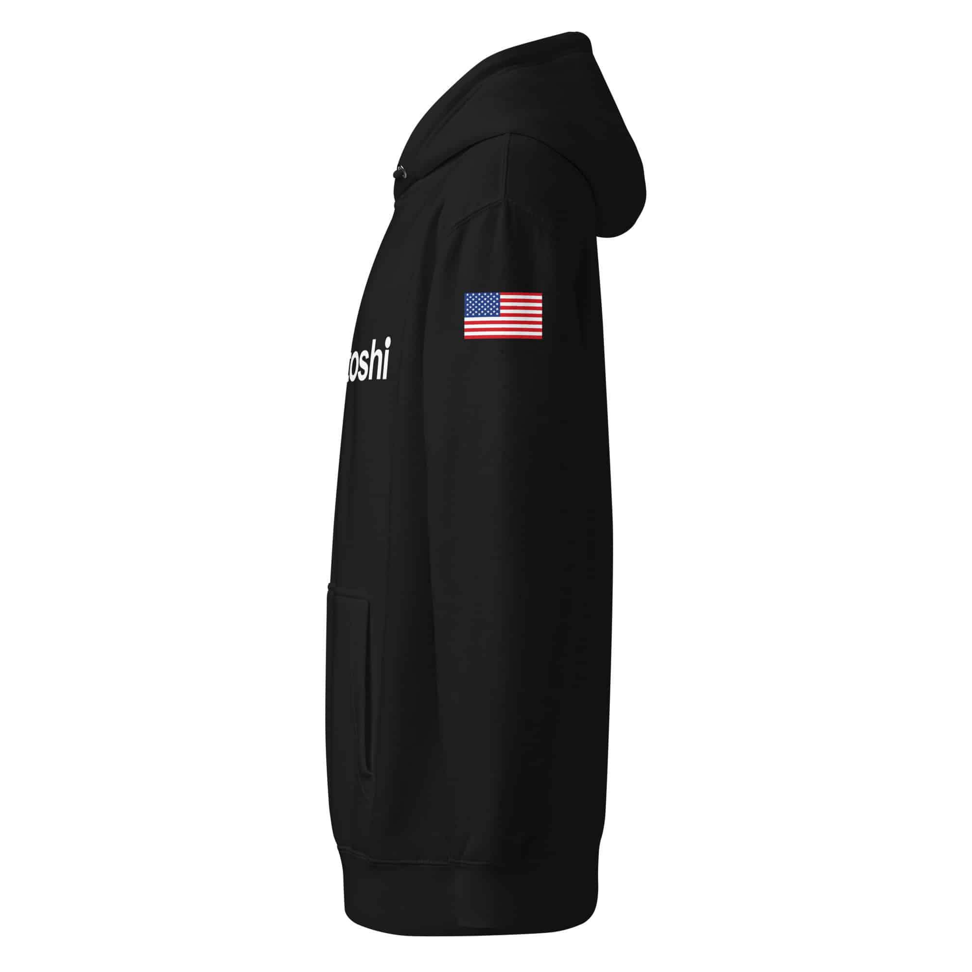 Solo Satoshi Hoodie (American Flag Sleeve) Black Pullover - Image 2